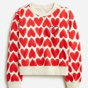 J Crew Crewcuts Girl’s Heart Graphic Crewneck Sweatshirt - Red and Cream L 10-11